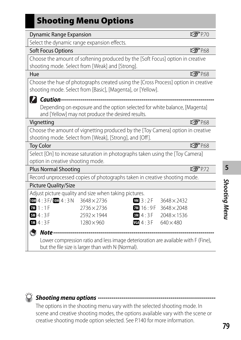 Shooting menu options | Ricoh DIGITAL CAMERA CX5 User Manual | Page 80 / 161