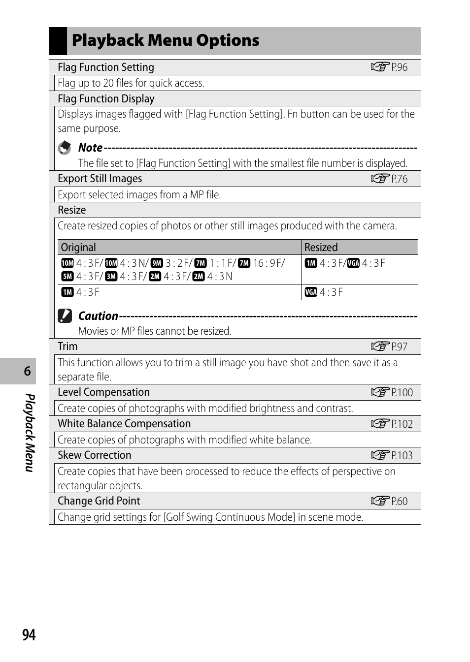 Playback menu options | Ricoh DIGITAL CAMERA CX5 User Manual | Page 95 / 161