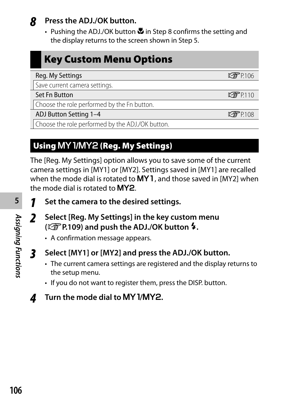 Key custom menu options | Ricoh Camera CX6 User Manual | Page 108 / 172