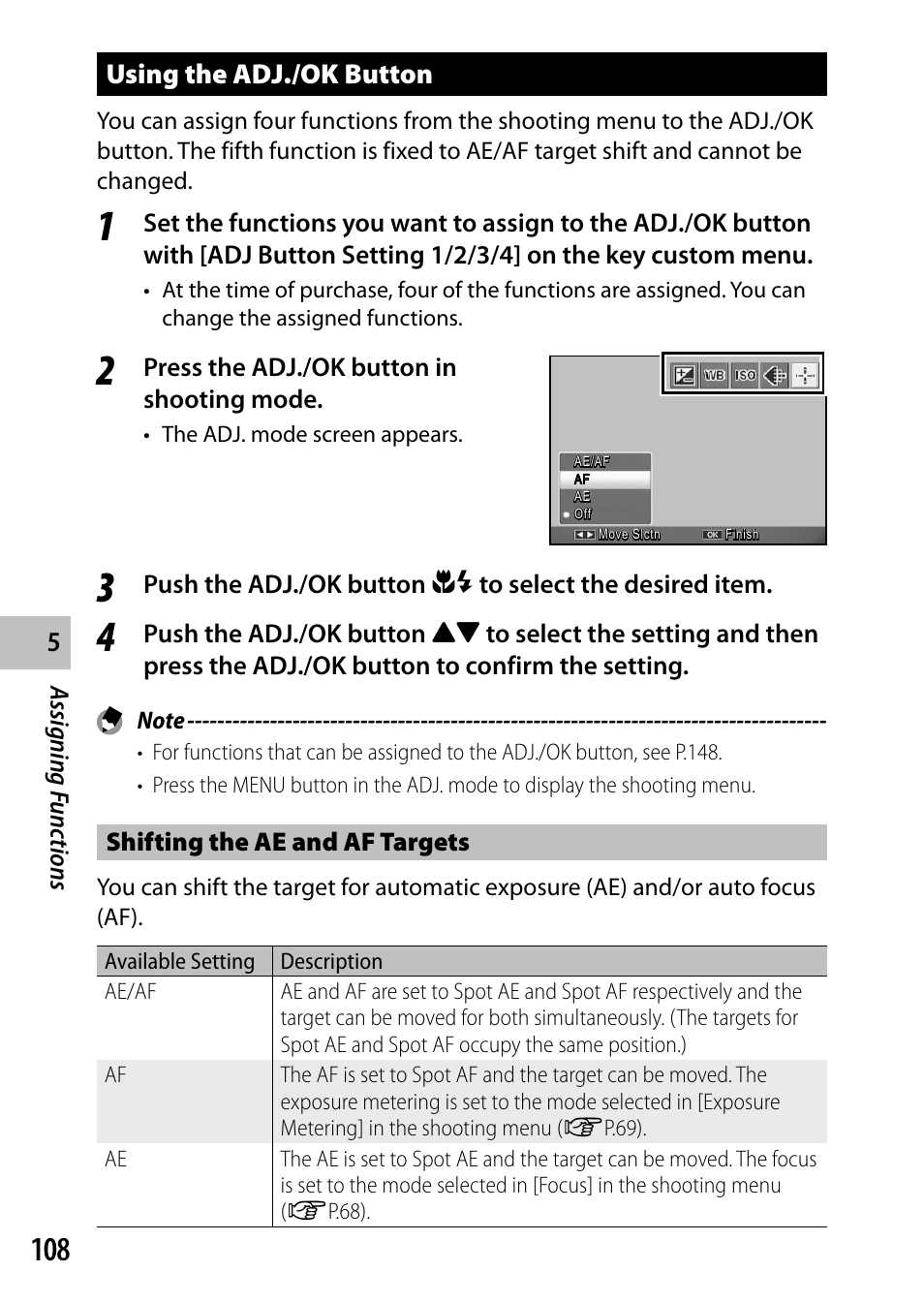 Using the adj./ok button | Ricoh Camera CX6 User Manual | Page 110 / 172