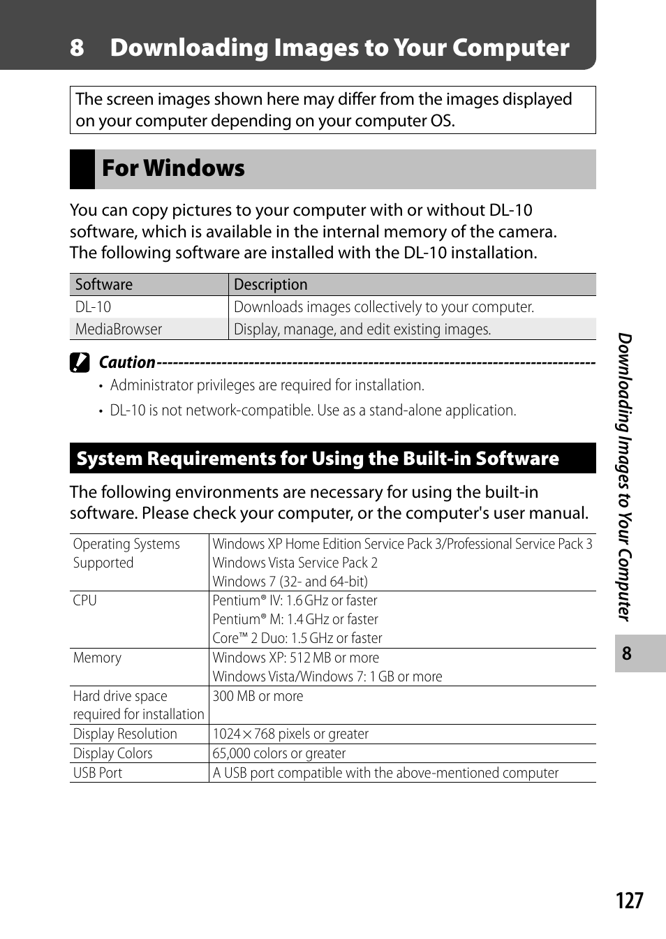 8 downloading images to your computer, For windows | Ricoh Camera CX6 User Manual | Page 129 / 172