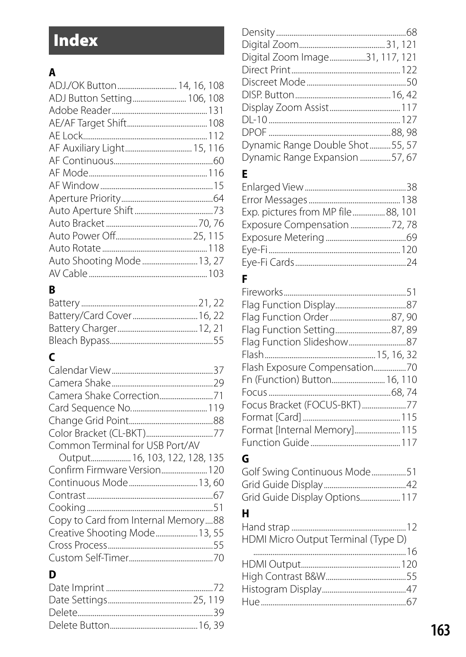 Index | Ricoh Camera CX6 User Manual | Page 165 / 172