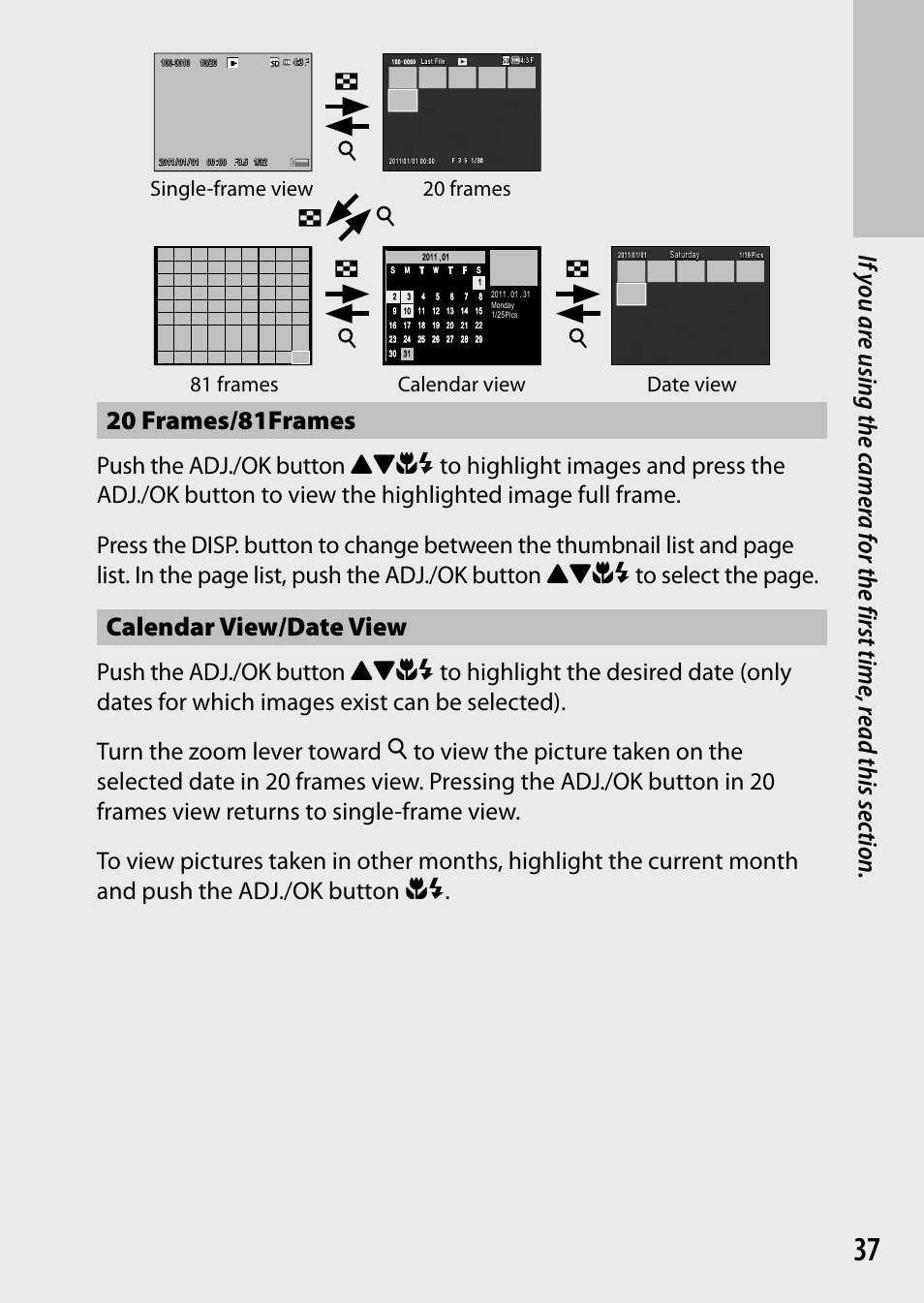 20 frames/81frames, Calendar view/date view | Ricoh Camera CX6 User Manual | Page 39 / 172