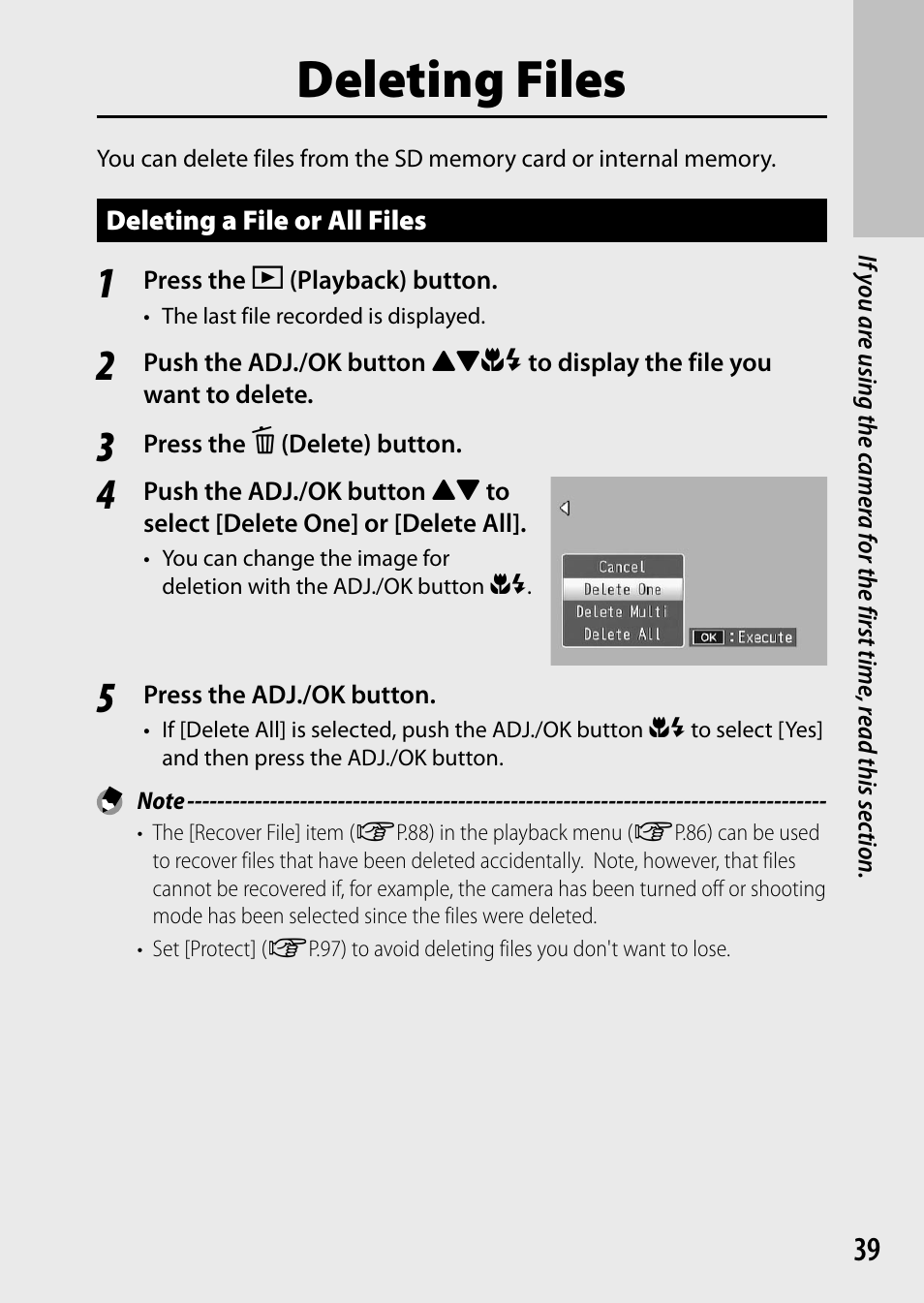 Deleting files | Ricoh Camera CX6 User Manual | Page 41 / 172