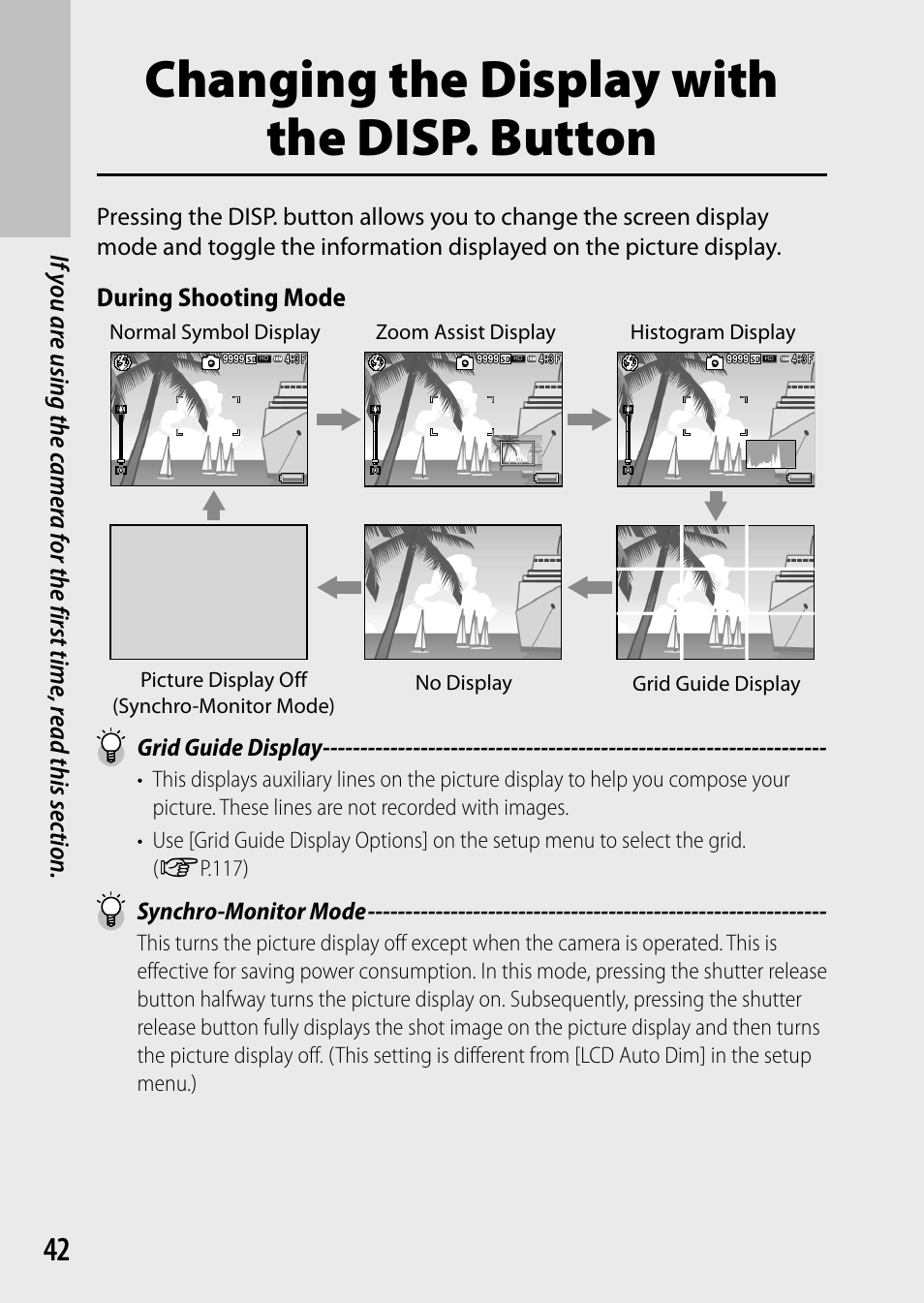 Changing the display with the disp. button | Ricoh Camera CX6 User Manual | Page 44 / 172