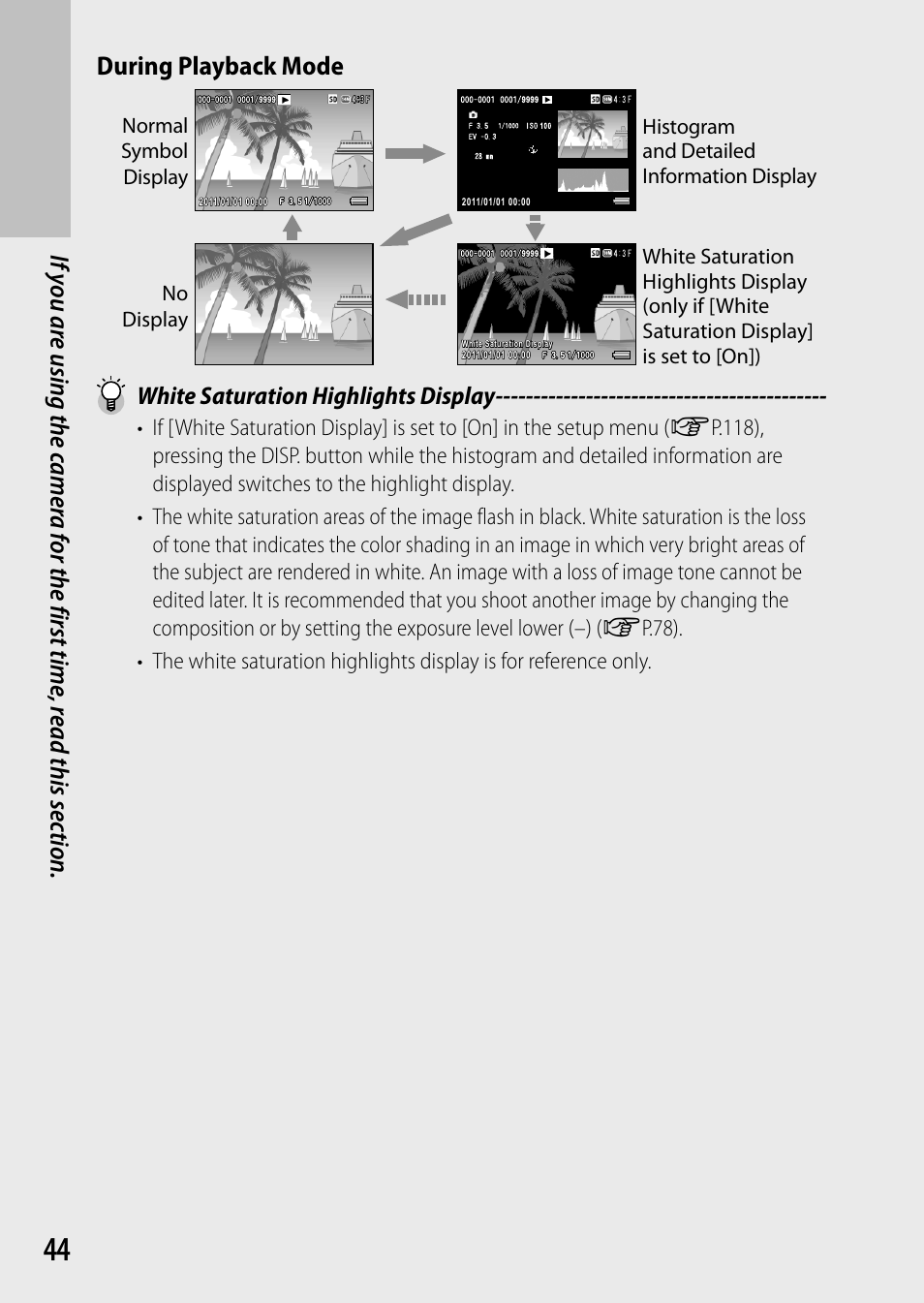 White saturation highlights display | Ricoh Camera CX6 User Manual | Page 46 / 172