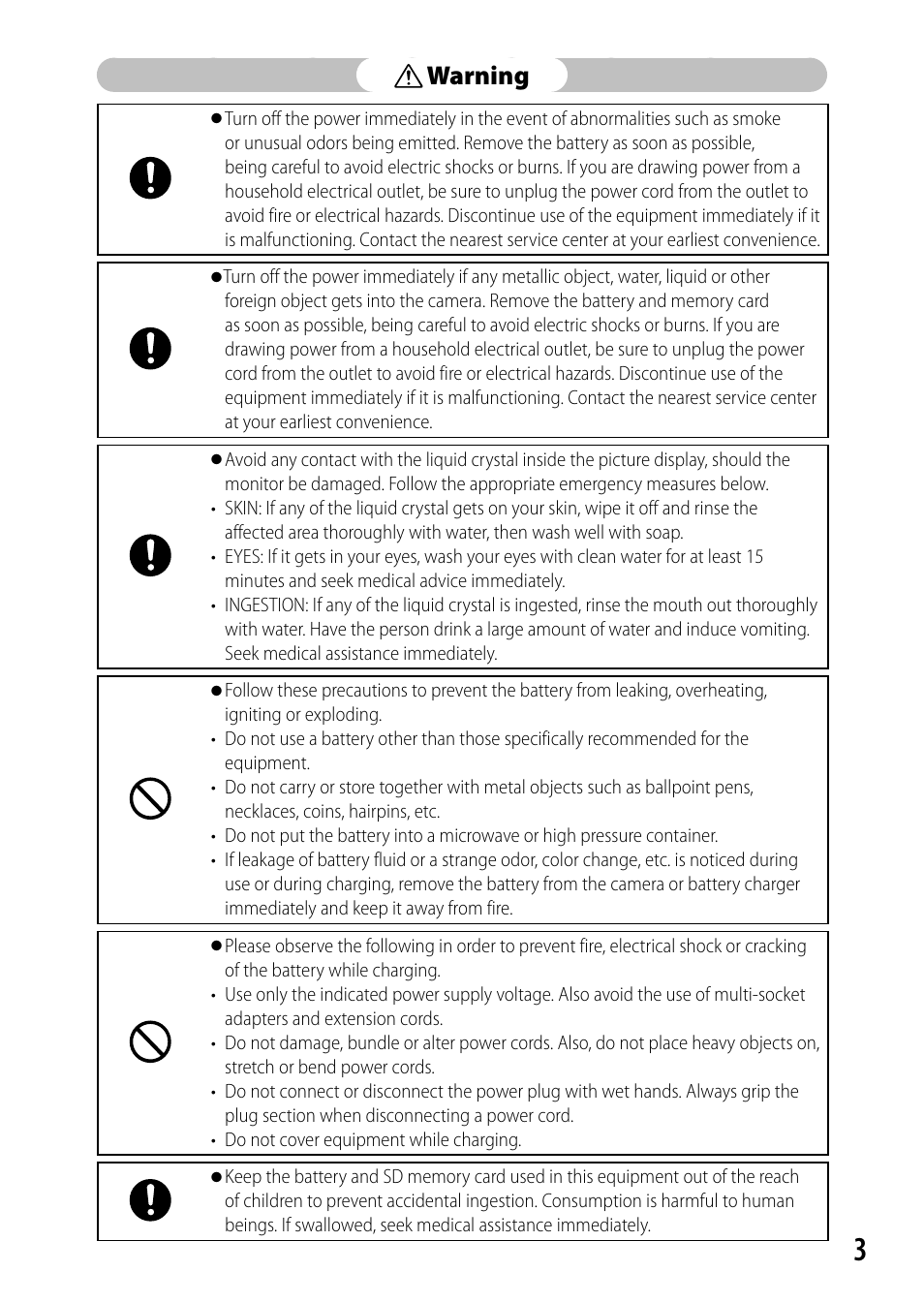 Warning | Ricoh Camera CX6 User Manual | Page 5 / 172