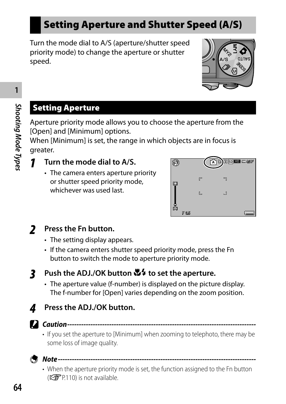 Setting aperture and shutter speed (a/s) | Ricoh Camera CX6 User Manual | Page 66 / 172