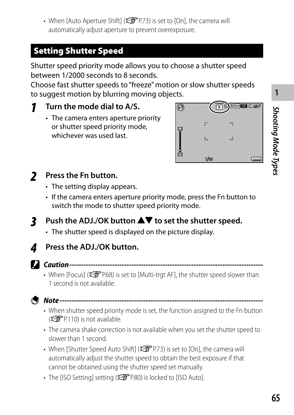 Setting shutter speed | Ricoh Camera CX6 User Manual | Page 67 / 172