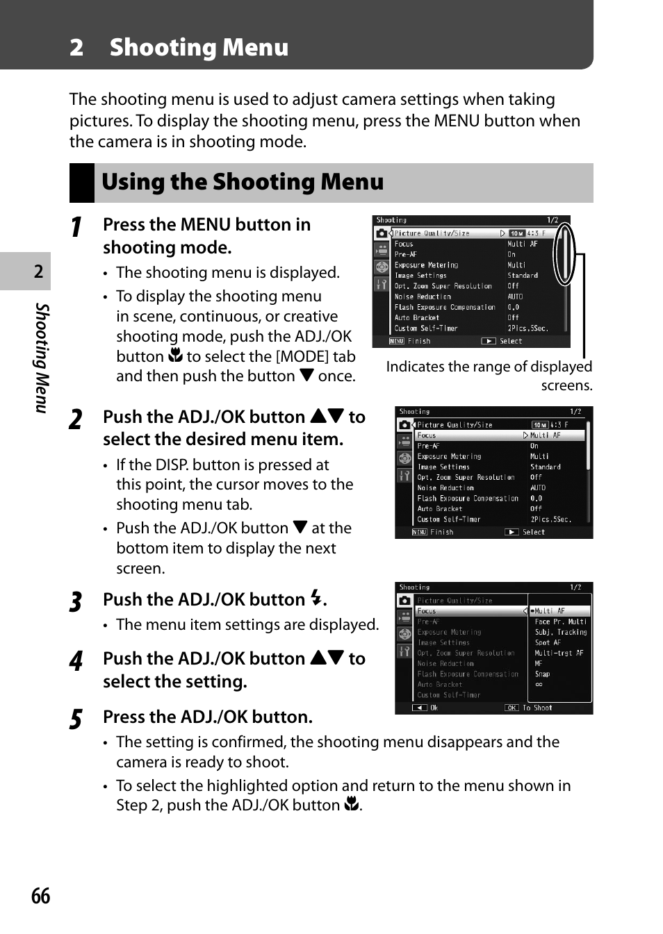 2 shooting menu, Using the shooting menu | Ricoh Camera CX6 User Manual | Page 68 / 172