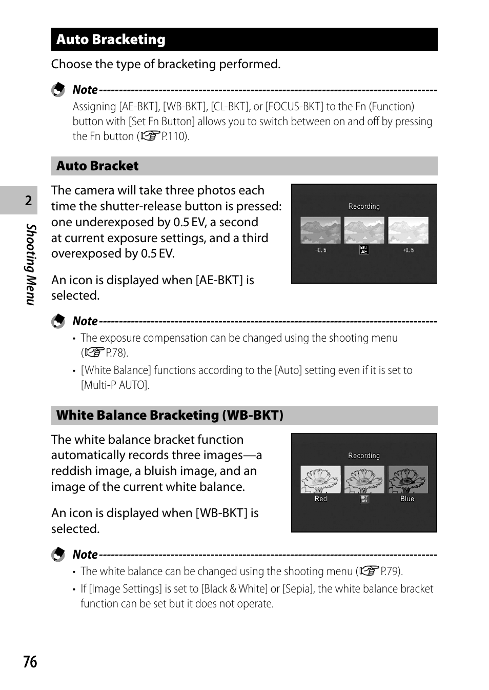 Auto bracketing | Ricoh Camera CX6 User Manual | Page 78 / 172