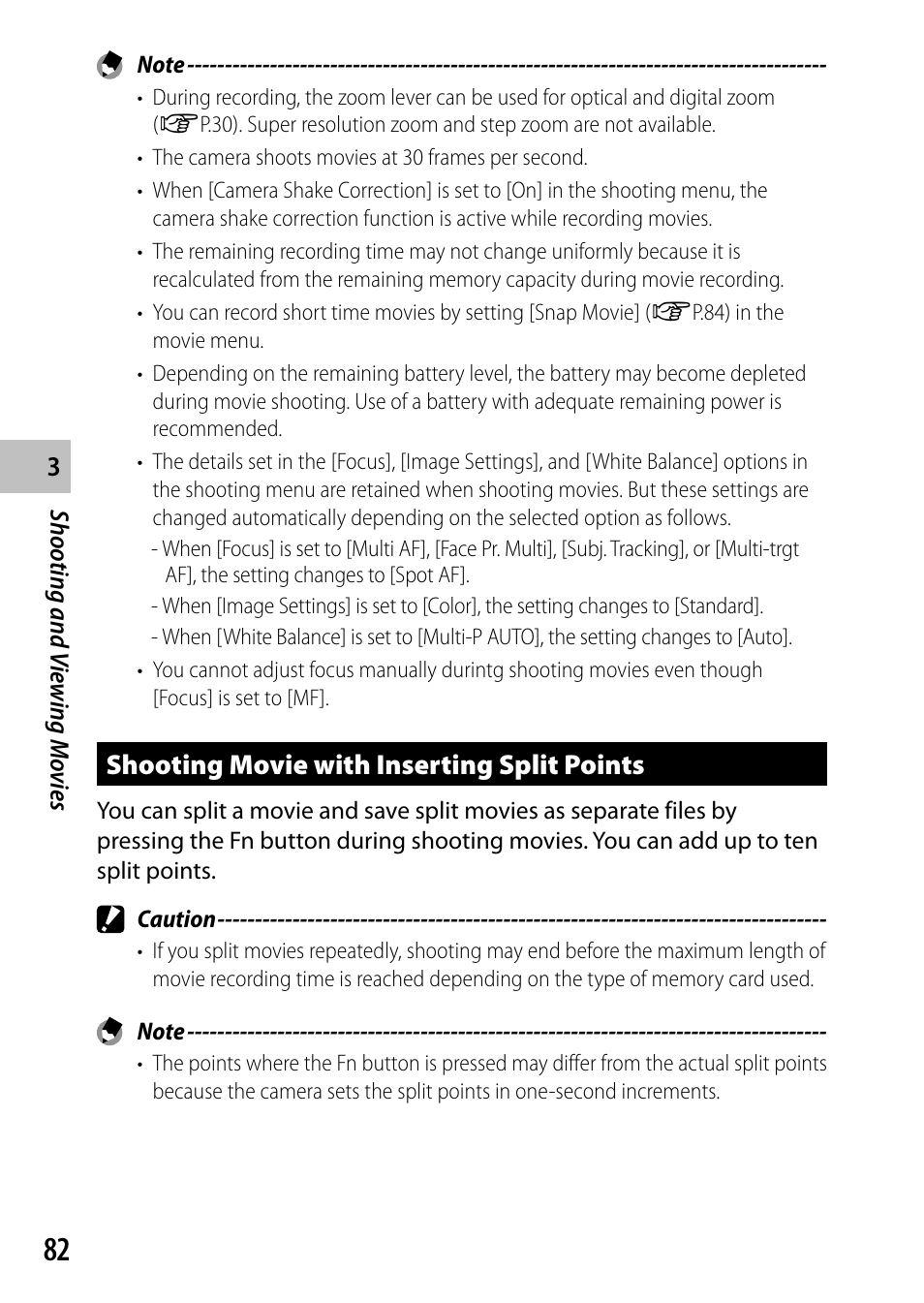 Shooting movie with inserting split points | Ricoh Camera CX6 User Manual | Page 84 / 172