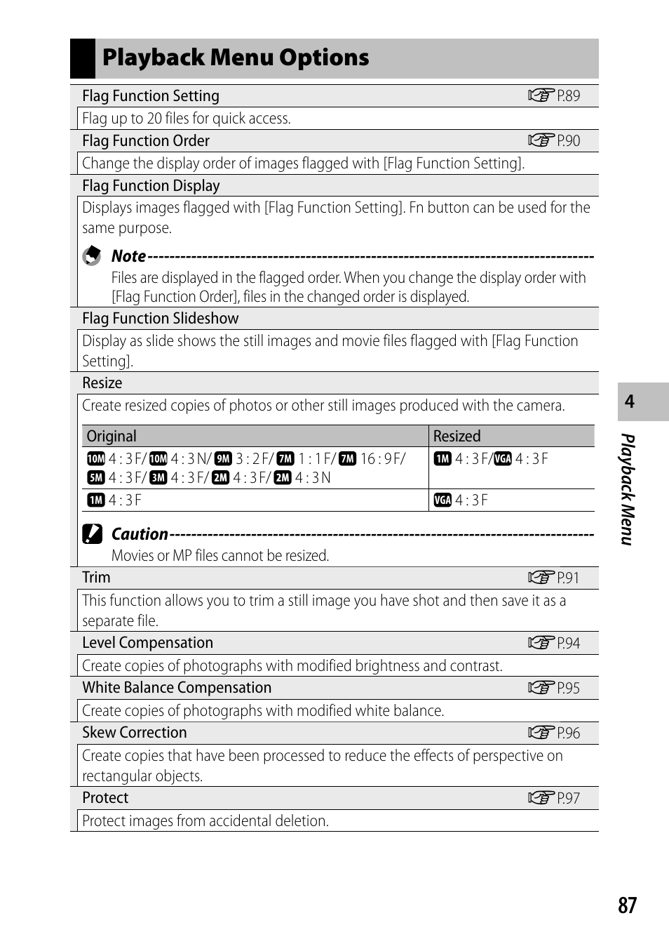 Playback menu options | Ricoh Camera CX6 User Manual | Page 89 / 172