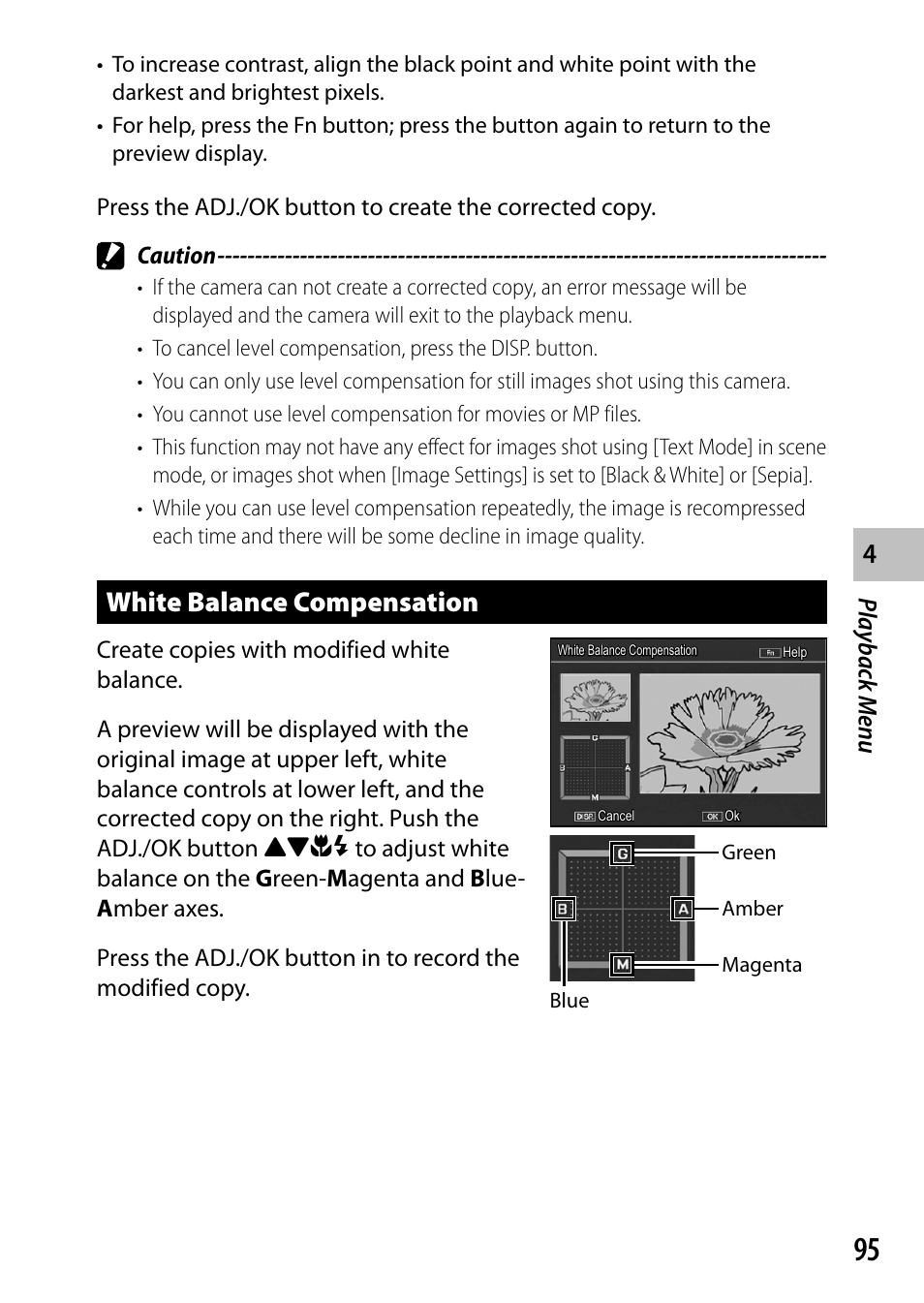 White balance compensation, Playback men u | Ricoh Camera CX6 User Manual | Page 97 / 172