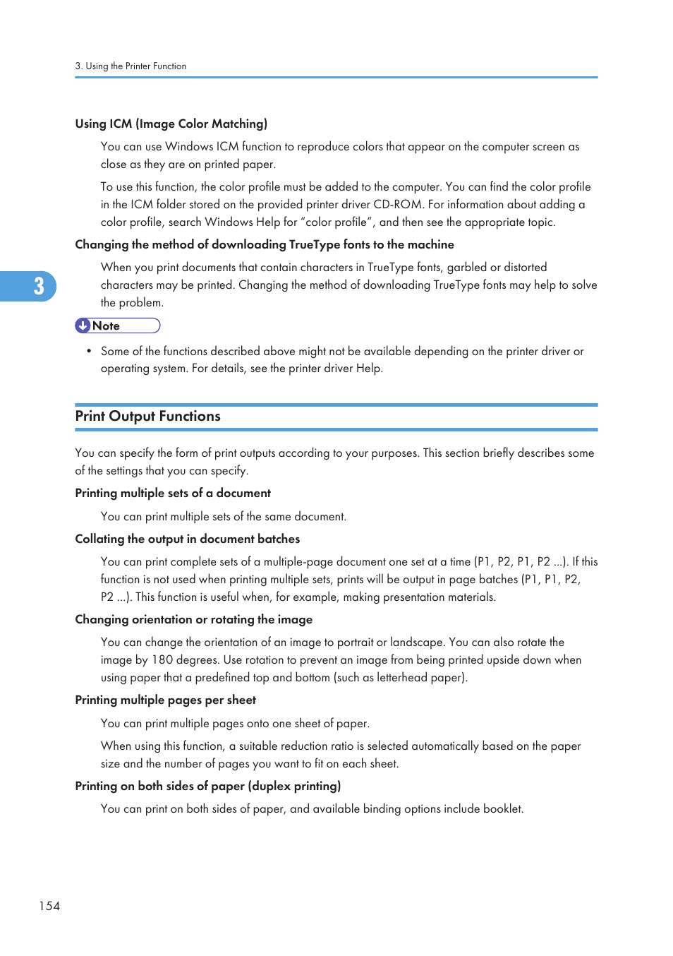 Print output functions | Ricoh SP C240SF User Manual | Page 156 / 456