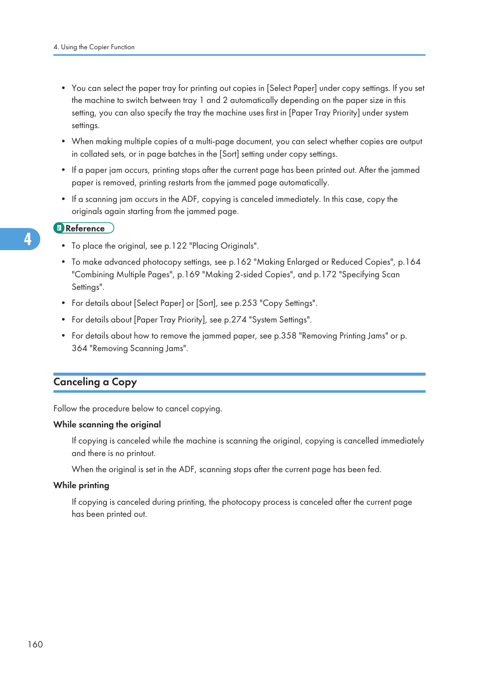 Canceling a copy | Ricoh SP C240SF User Manual | Page 162 / 456
