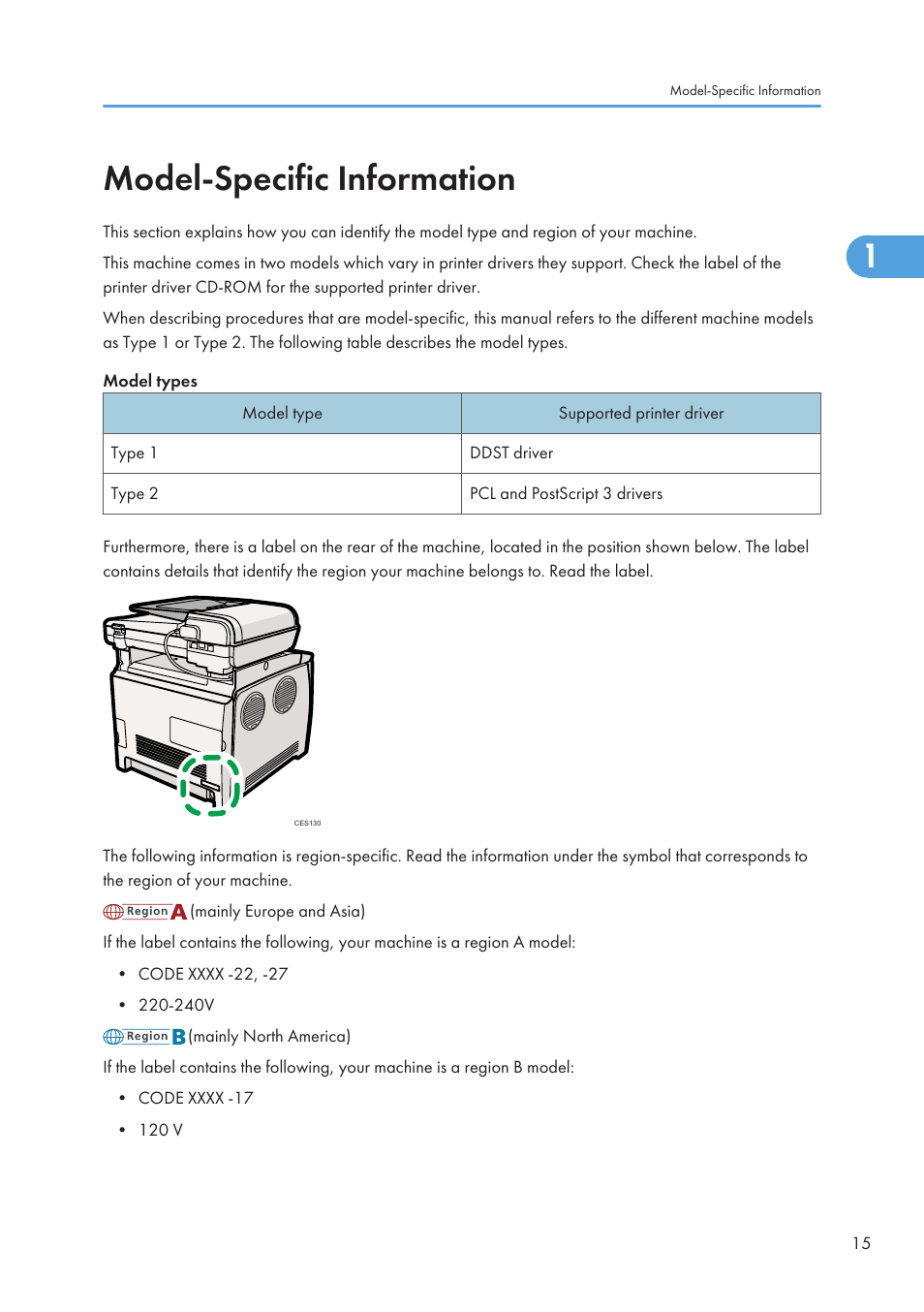 Model-specific information | Ricoh SP C240SF User Manual | Page 17 / 456
