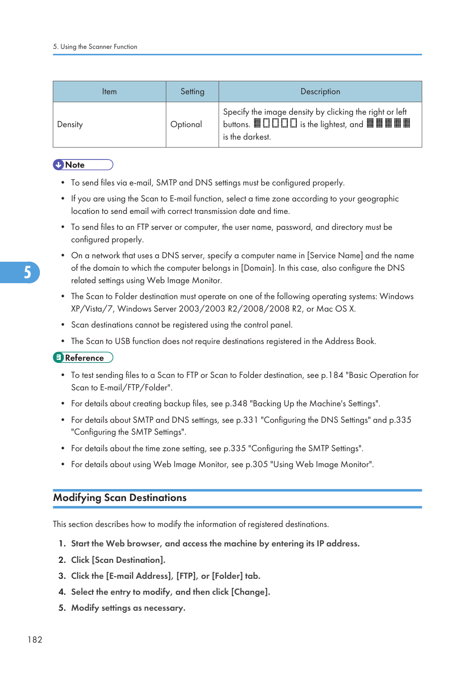 Modifying scan destinations | Ricoh SP C240SF User Manual | Page 184 / 456
