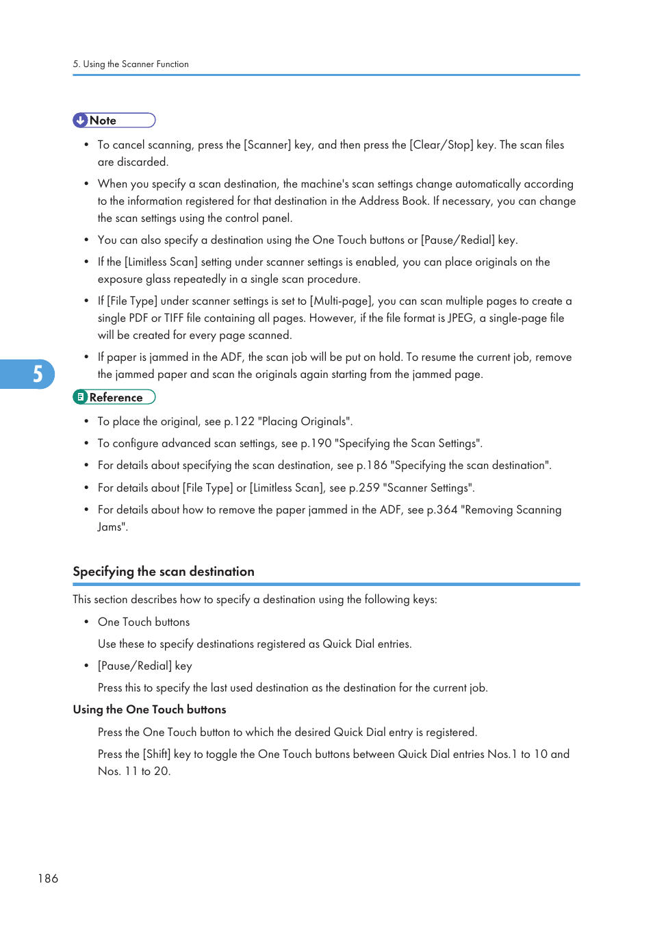 Specifying the scan destination | Ricoh SP C240SF User Manual | Page 188 / 456