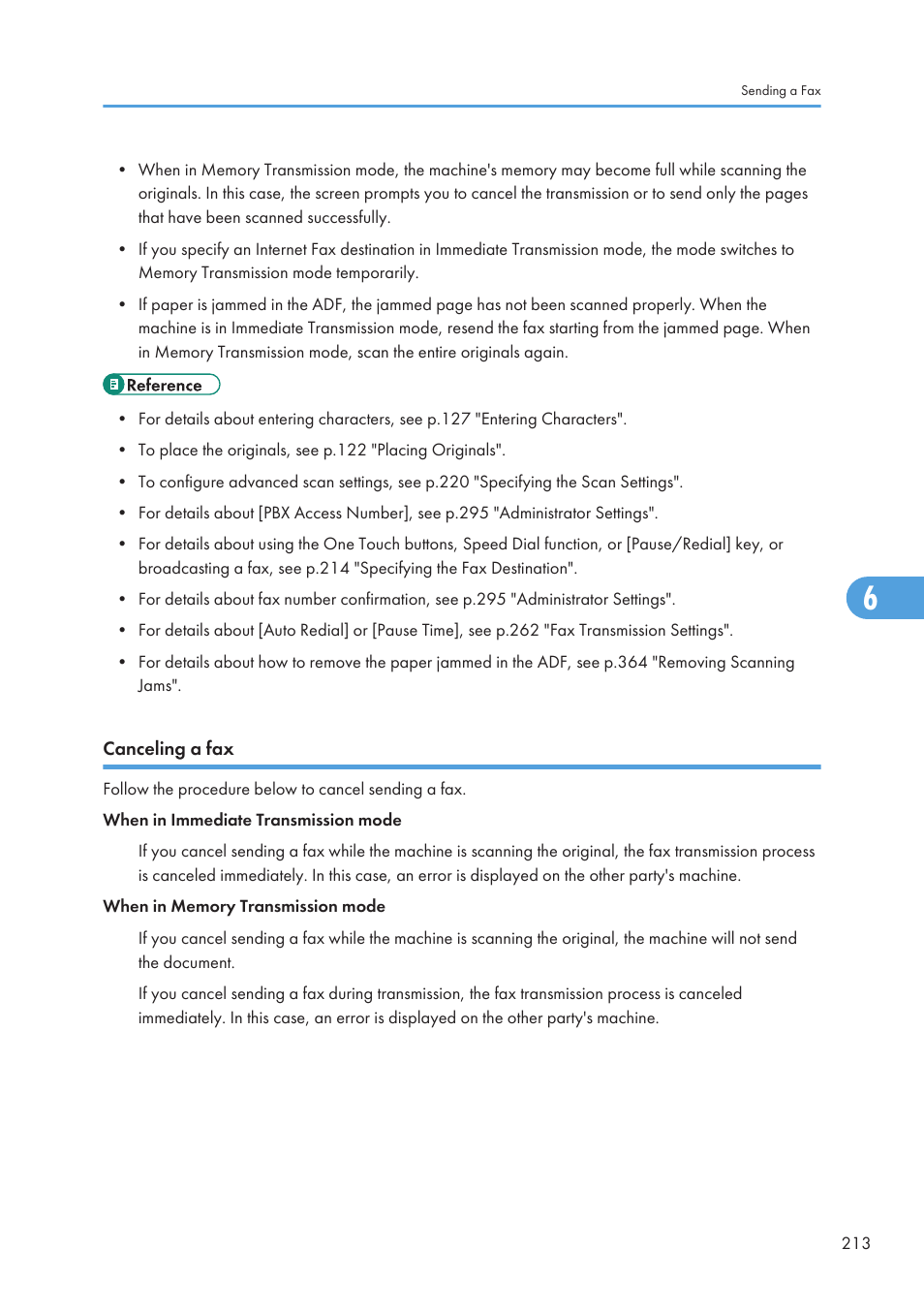 Canceling a fax | Ricoh SP C240SF User Manual | Page 215 / 456