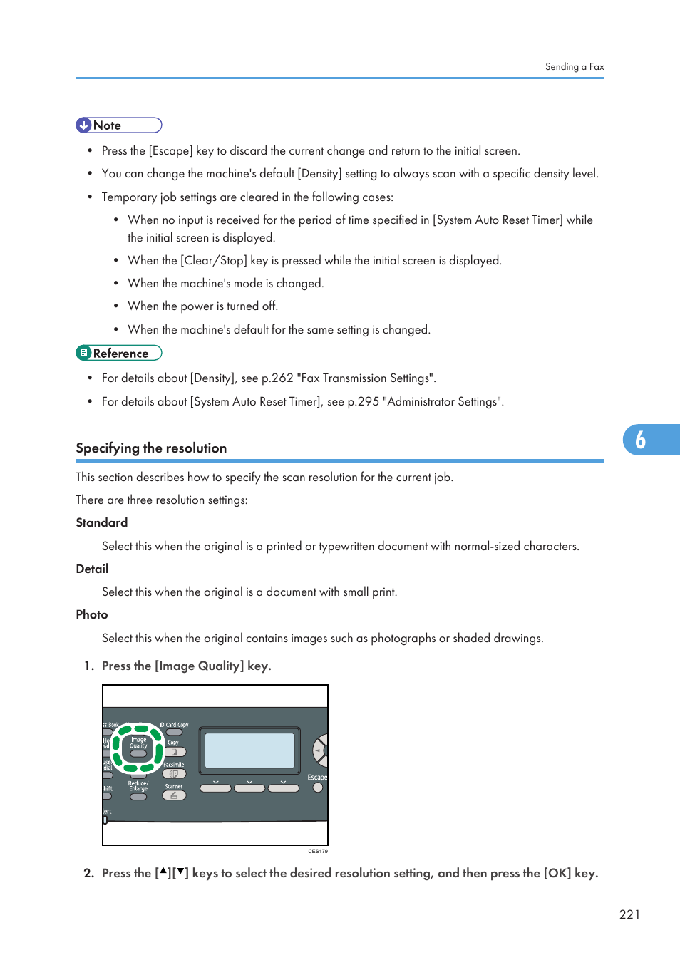 Specifying the resolution | Ricoh SP C240SF User Manual | Page 223 / 456