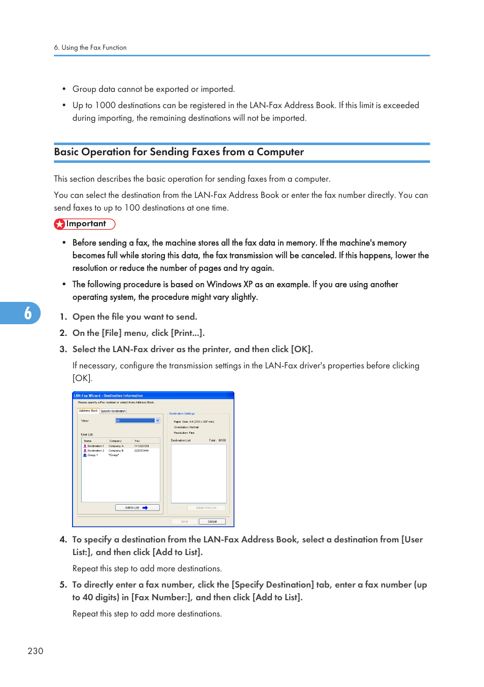 Basic operation for sending faxes from a computer | Ricoh SP C240SF User Manual | Page 232 / 456