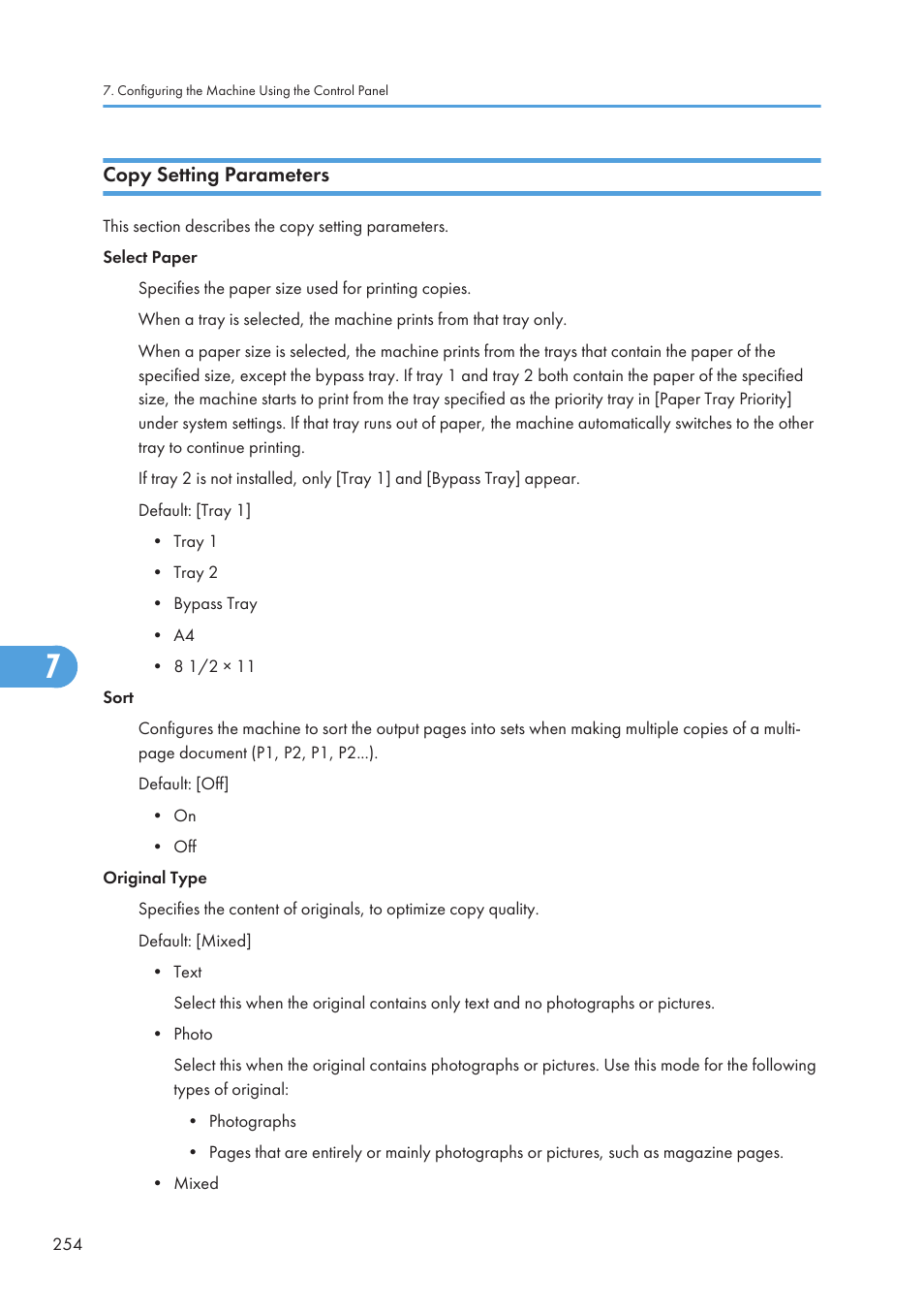 Copy setting parameters | Ricoh SP C240SF User Manual | Page 256 / 456