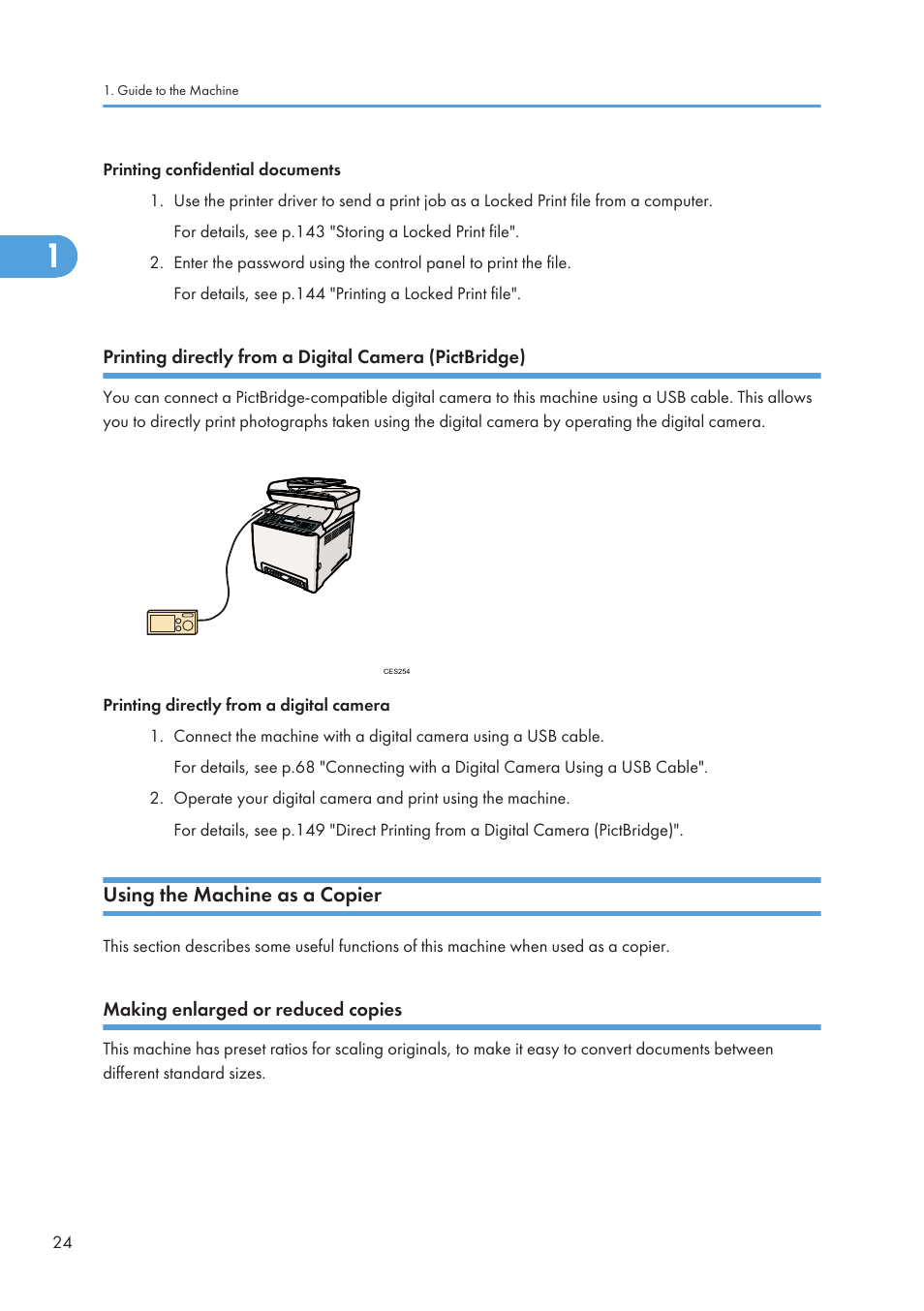 Using the machine as a copier, Making enlarged or reduced copies | Ricoh SP C240SF User Manual | Page 26 / 456