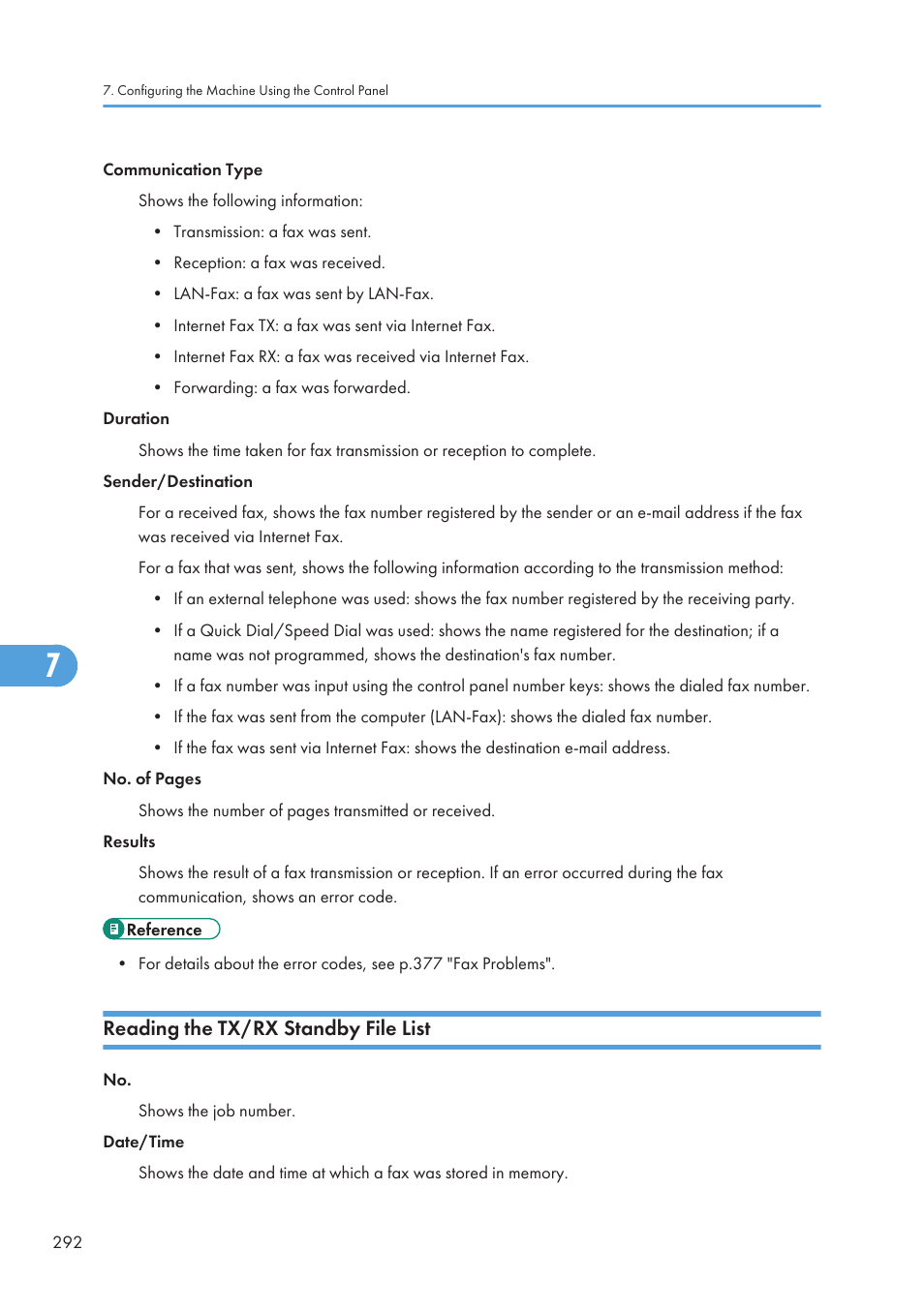 Reading the tx/rx standby file list | Ricoh SP C240SF User Manual | Page 294 / 456