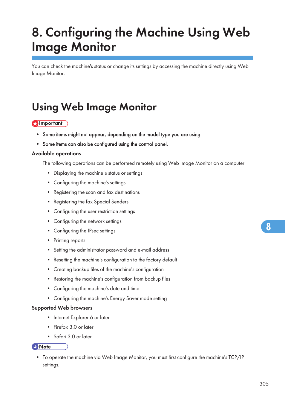 Configuring the machine using web image monitor, Using web image monitor | Ricoh SP C240SF User Manual | Page 307 / 456