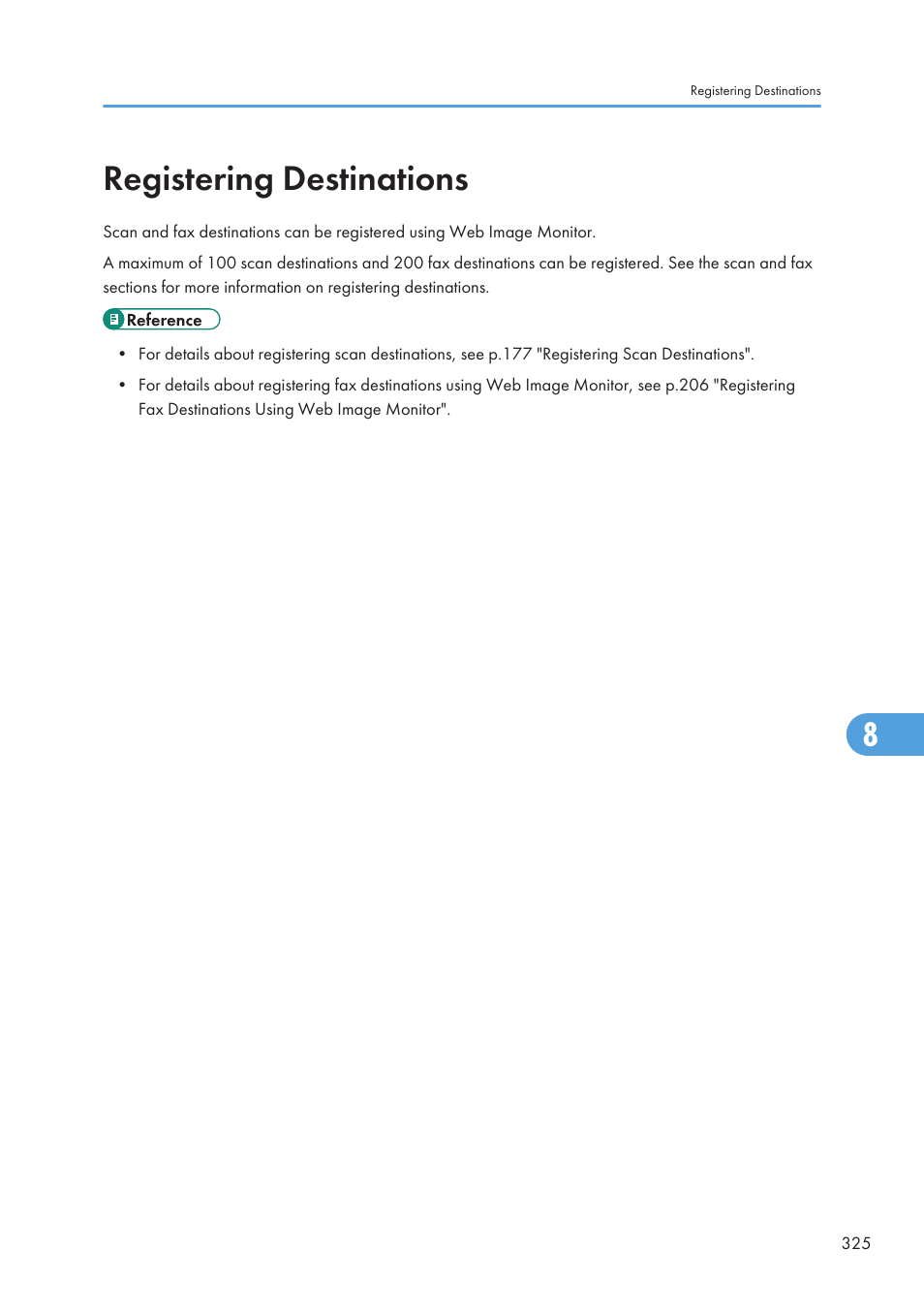 Registering destinations | Ricoh SP C240SF User Manual | Page 327 / 456