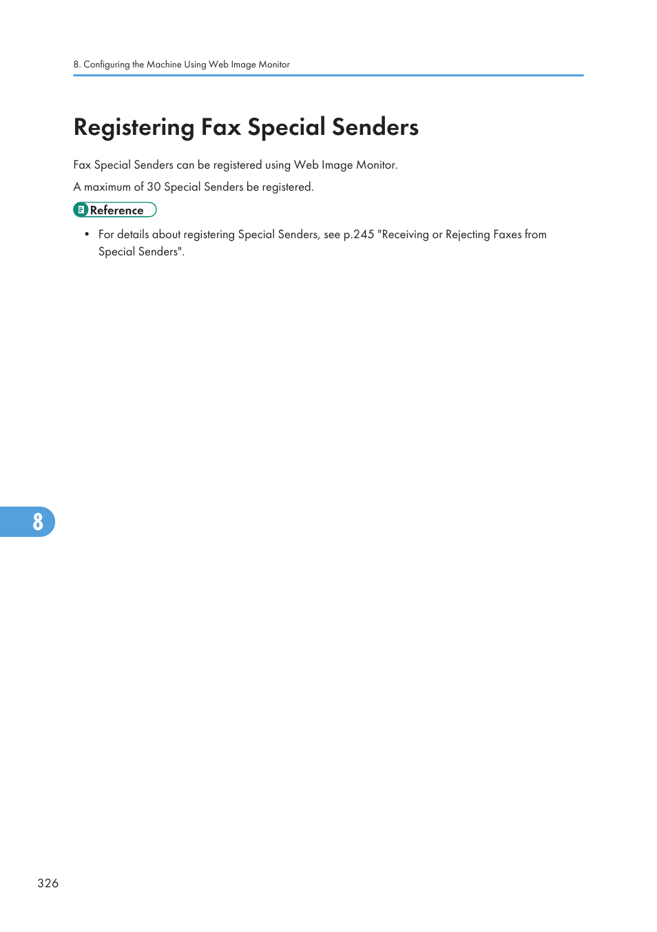 Registering fax special senders | Ricoh SP C240SF User Manual | Page 328 / 456