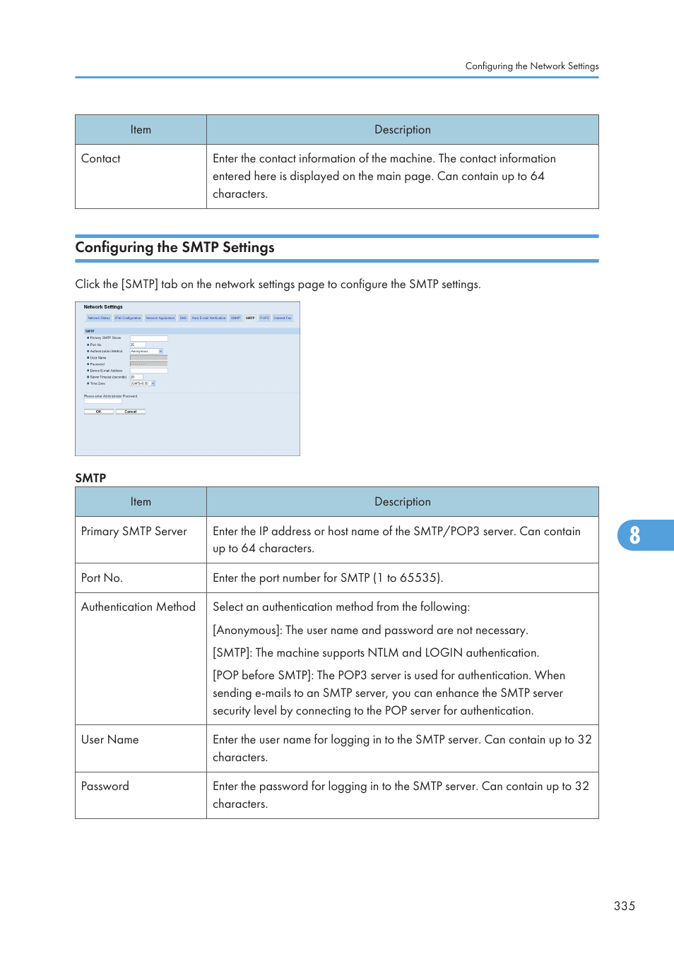 Configuring the smtp settings, P.335 "configuring the smtp settings | Ricoh SP C240SF User Manual | Page 337 / 456
