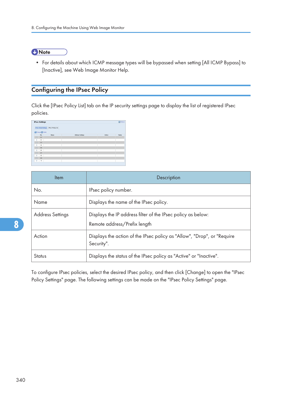 Configuring the ipsec policy | Ricoh SP C240SF User Manual | Page 342 / 456
