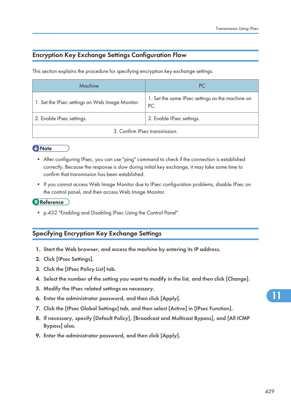 Specifying encryption key exchange settings | Ricoh SP C240SF User Manual | Page 431 / 456