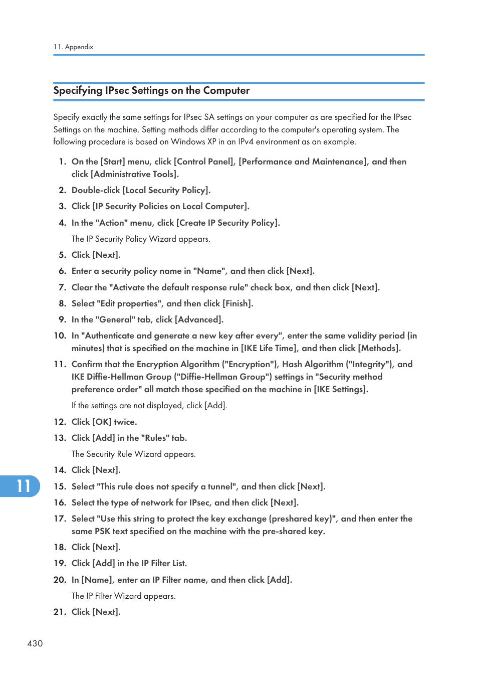 Specifying ipsec settings on the computer | Ricoh SP C240SF User Manual | Page 432 / 456