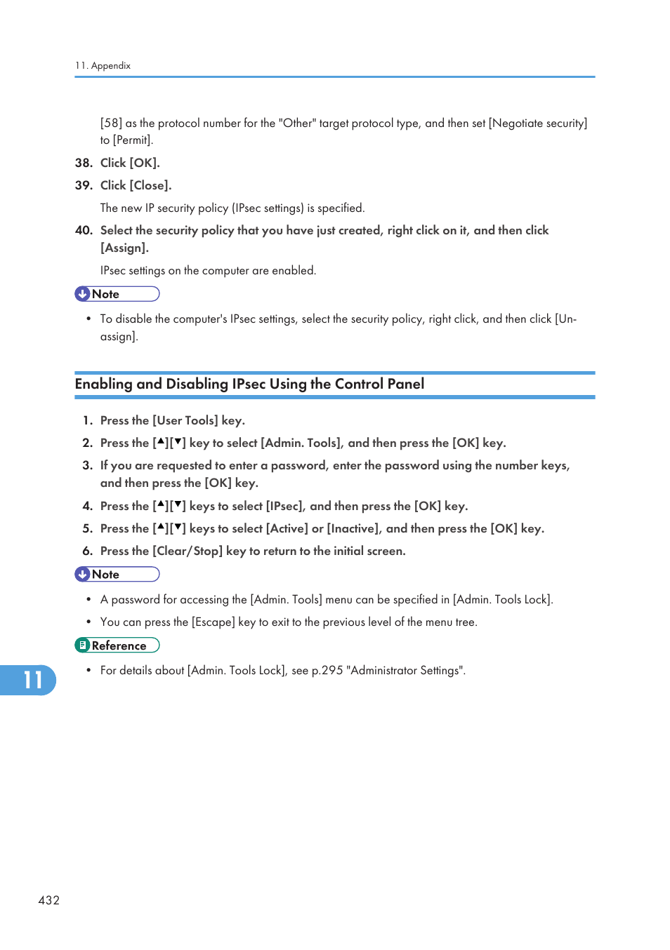 Disabling ipsec using the control panel | Ricoh SP C240SF User Manual | Page 434 / 456