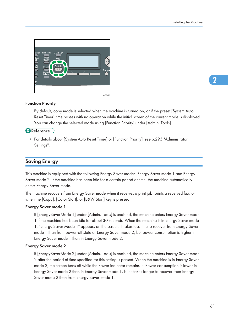 Saving energy | Ricoh SP C240SF User Manual | Page 63 / 456