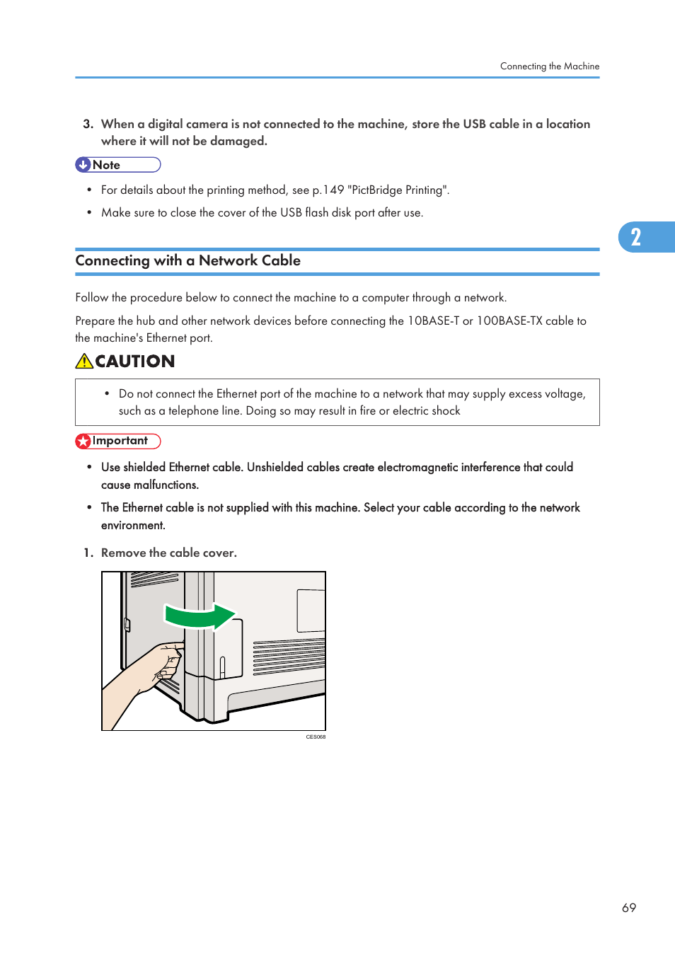 Connecting with a network cable | Ricoh SP C240SF User Manual | Page 71 / 456
