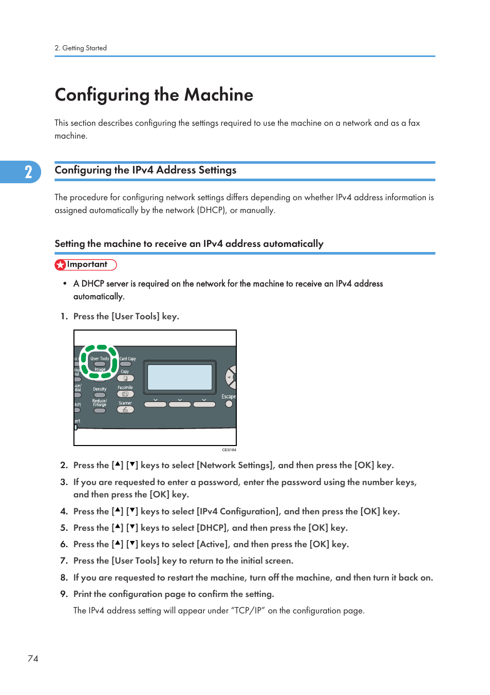 Configuring the machine, Configuring the ipv4 address settings, For details, see p.74 "configuring the machine | Ricoh SP C240SF User Manual | Page 76 / 456