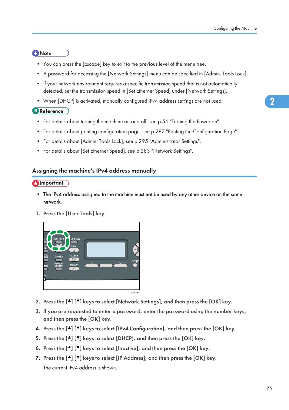 Assigning the machine's ipv4 address manually | Ricoh SP C240SF User Manual | Page 77 / 456