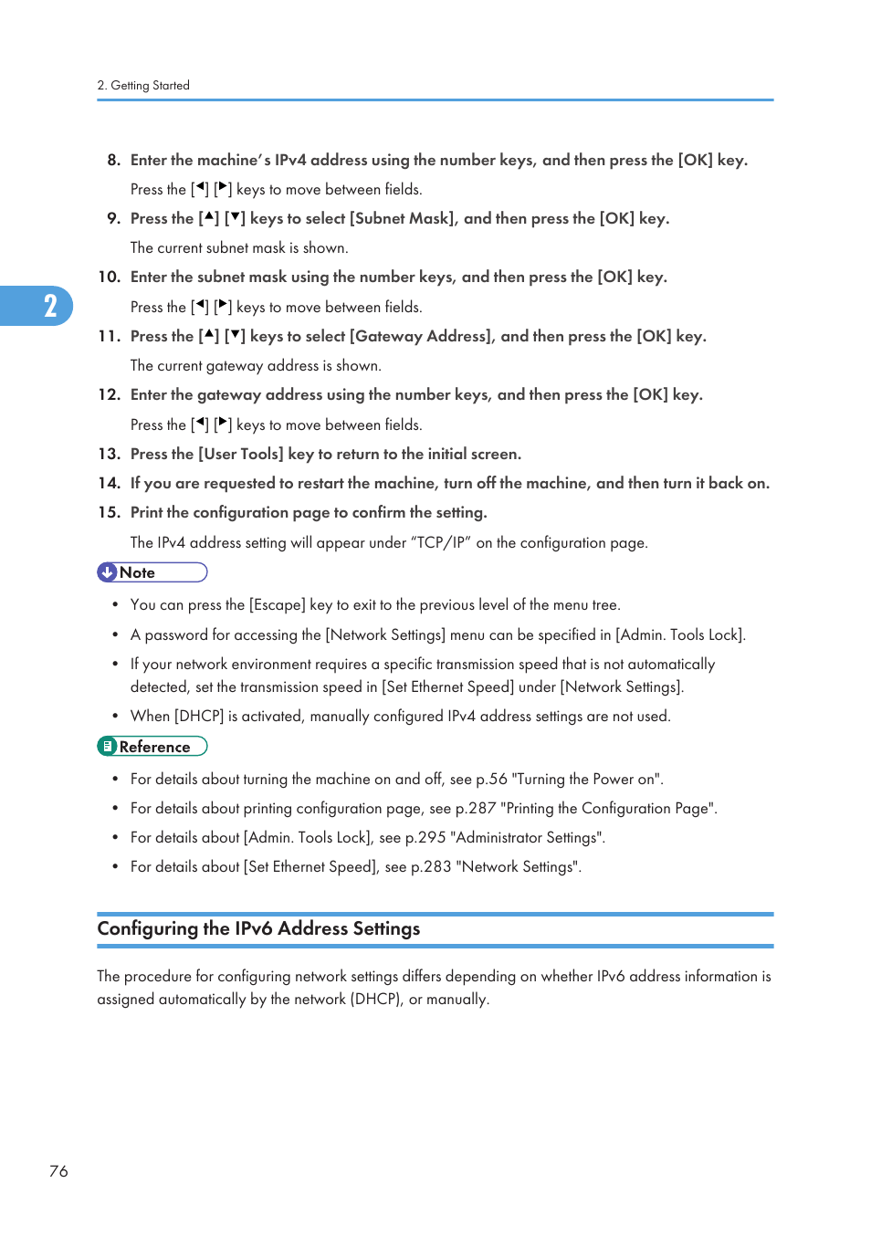 Configuring the ipv6 address settings | Ricoh SP C240SF User Manual | Page 78 / 456