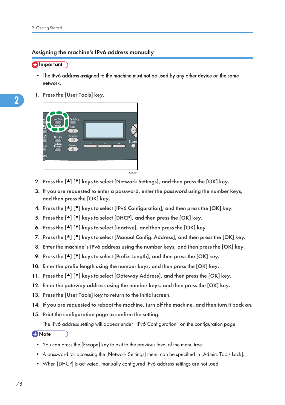 Assigning the machine's ipv6 address manually | Ricoh SP C240SF User Manual | Page 80 / 456