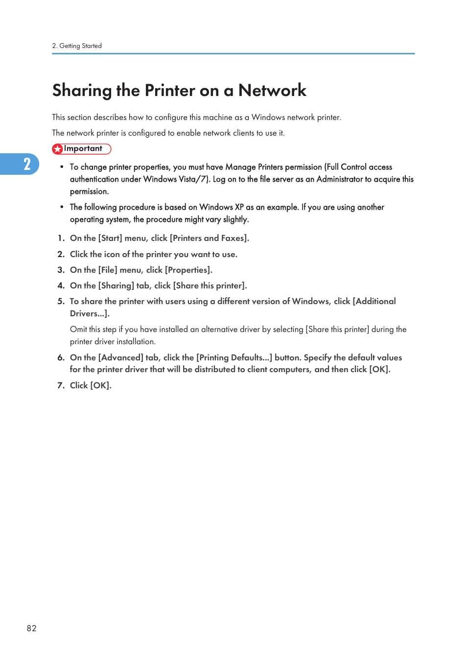 Sharing the printer on a network | Ricoh SP C240SF User Manual | Page 84 / 456
