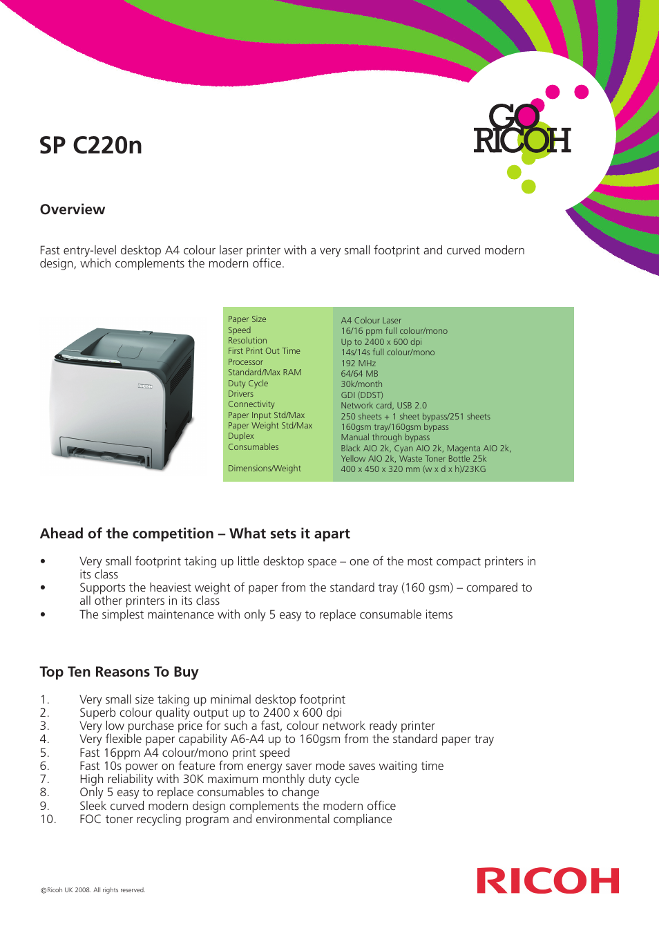 Ricoh SP C220N User Manual | 3 pages