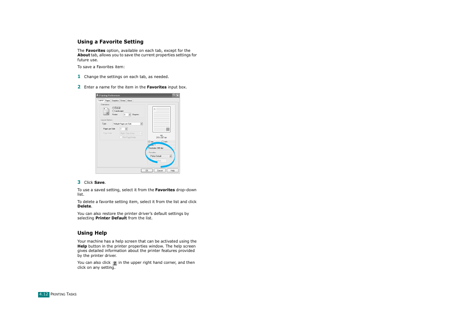 Using a favorite setting, Using help, Using a favorite setting using help | Ricoh Aficio FX200 User Manual | Page 101 / 278