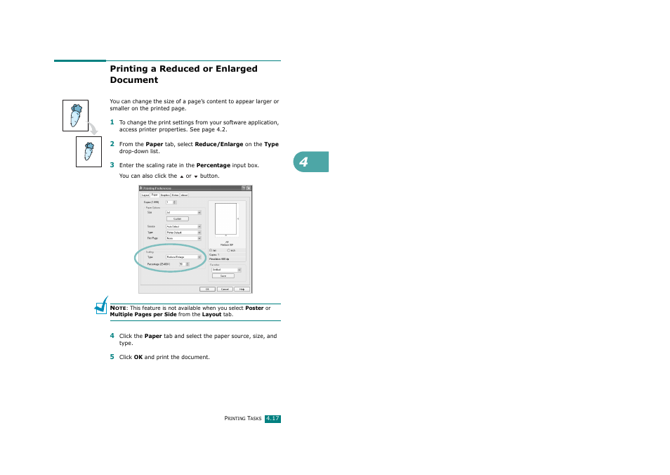 Printing a reduced or enlarged document | Ricoh Aficio FX200 User Manual | Page 106 / 278