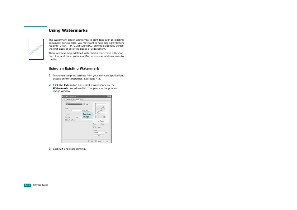 Using watermarks, Using an existing watermark | Ricoh Aficio FX200 User Manual | Page 107 / 278