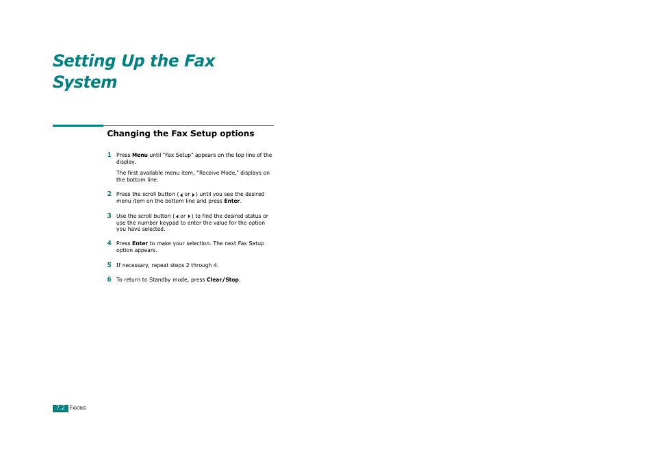 Changing the fax setup options, Setting up the fax system | Ricoh Aficio FX200 User Manual | Page 149 / 278