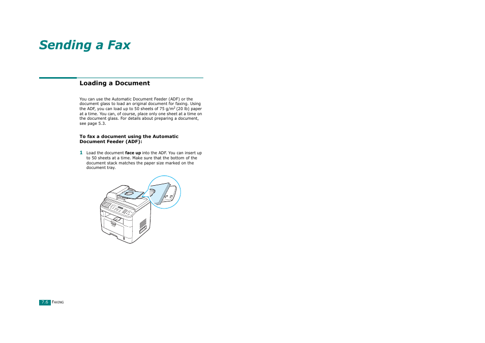 Loading a document, Sending a fax | Ricoh Aficio FX200 User Manual | Page 153 / 278